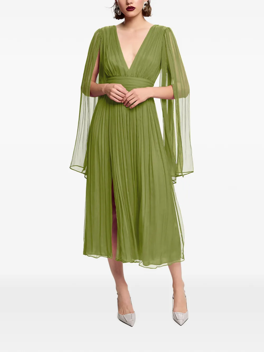 FRAMBOISE pleated silk midi dress Groen