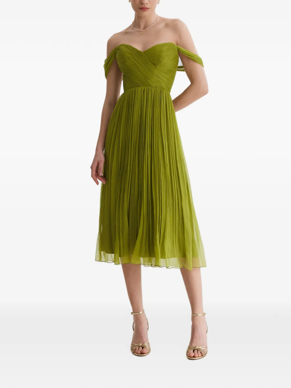 Framboise Canneline Off-shoulder Pleated Midi Dress In Multi