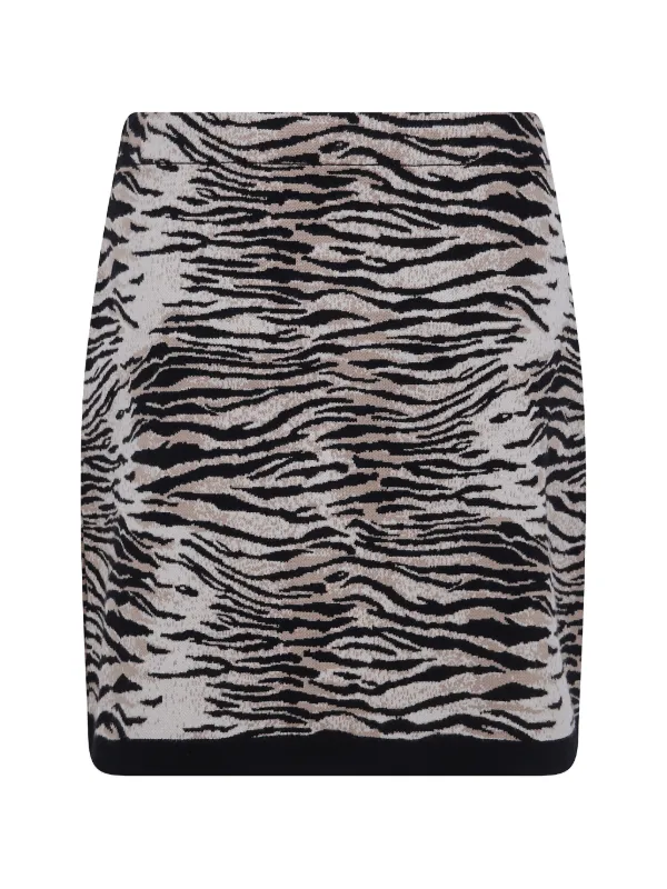 Rixo Tiger-print Wool Short Skirt in Neutrals