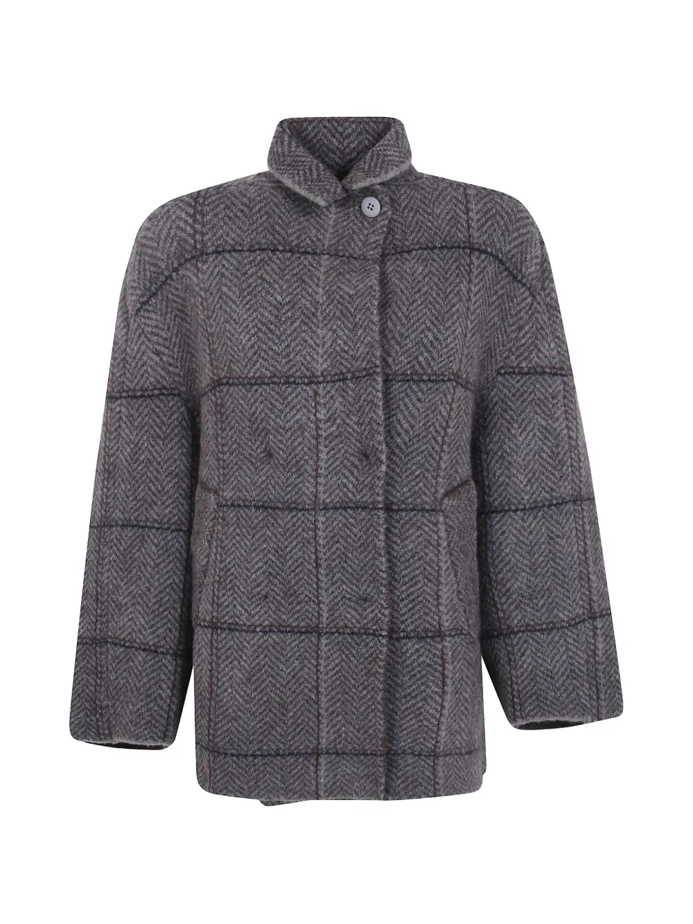 Boboutic Herringbone-knit Checked Jacket In Grey