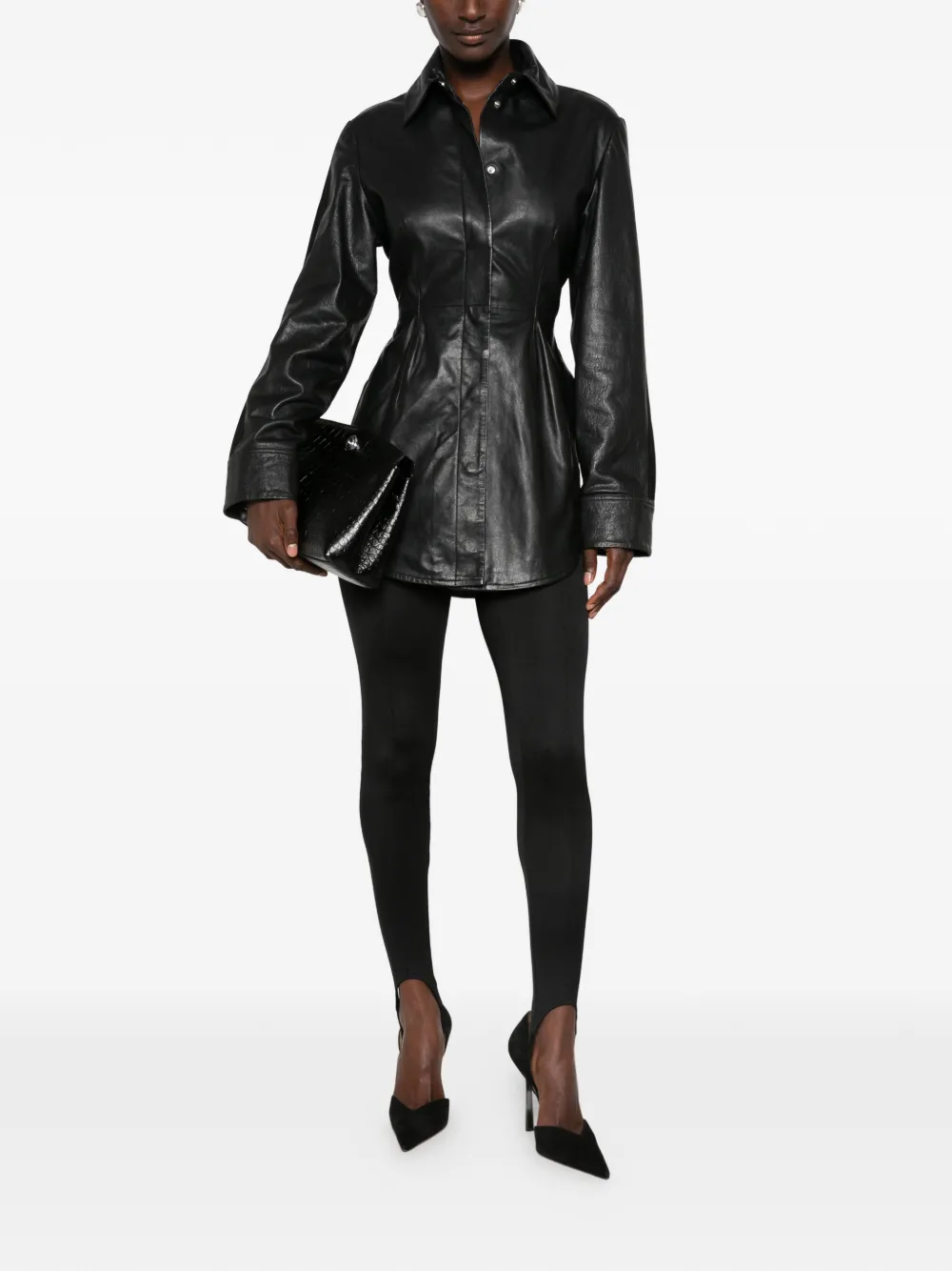 Sportmax SpsCoccole leren jack met vlakken Zwart