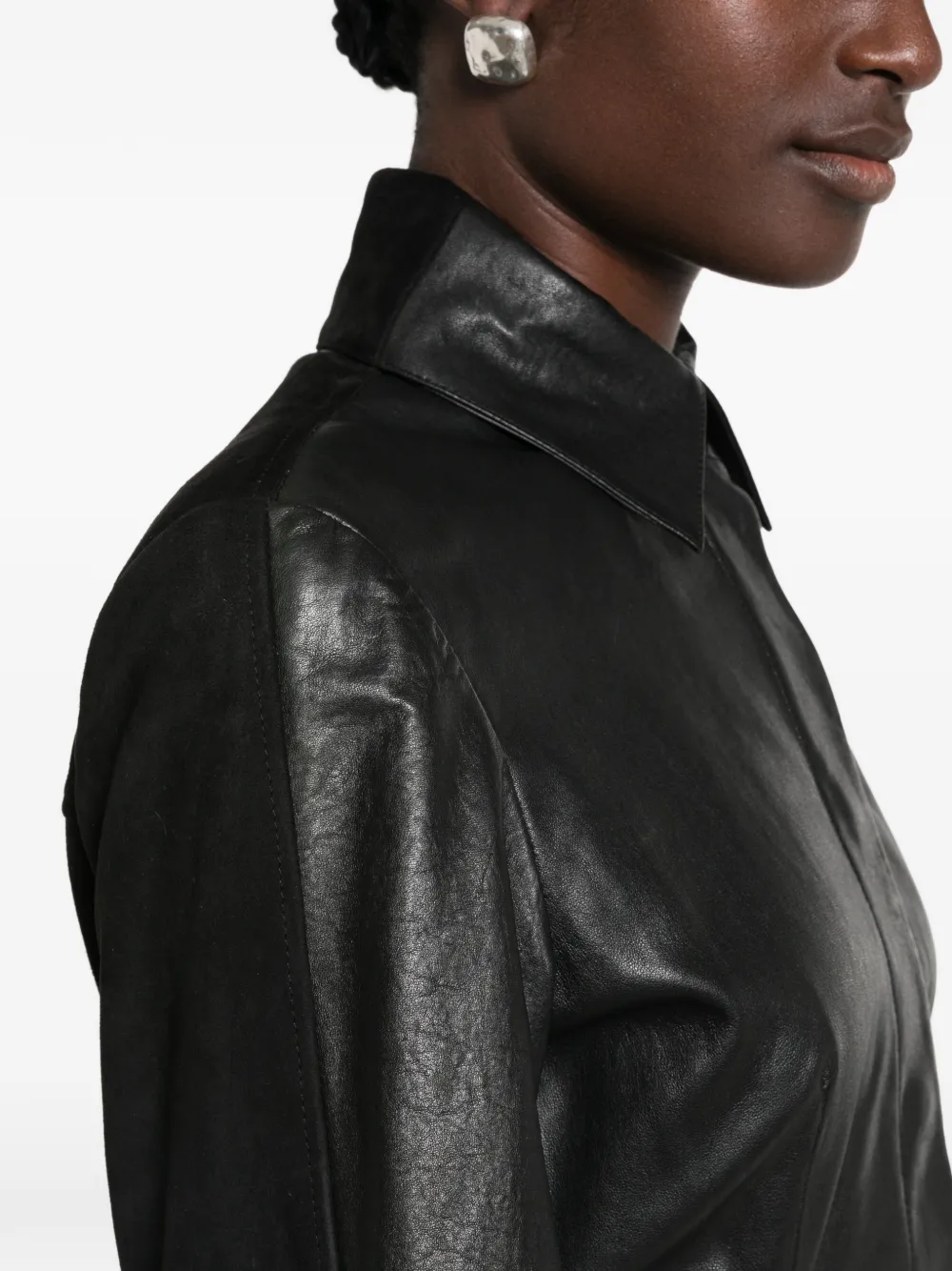 Sportmax SpsCoccole leren jack met vlakken Zwart