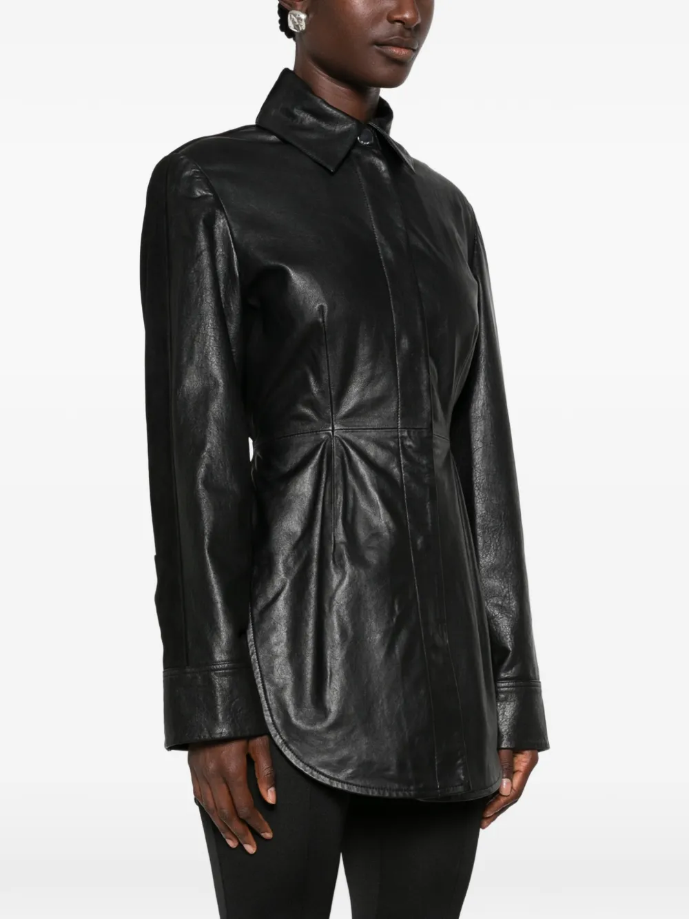 Sportmax SpsCoccole leren jack met vlakken Zwart