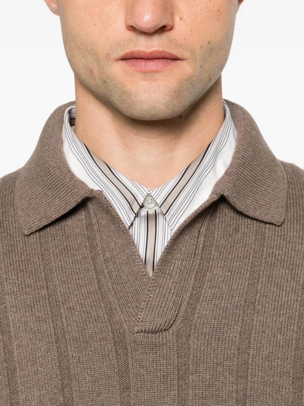 Gran Sasso ribbed-knit polo sweater Bruin