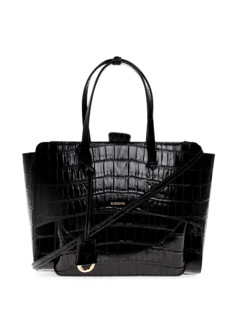 HIDESINS Große Flap Tote Bag aus Leder mit Kroko-Effekt