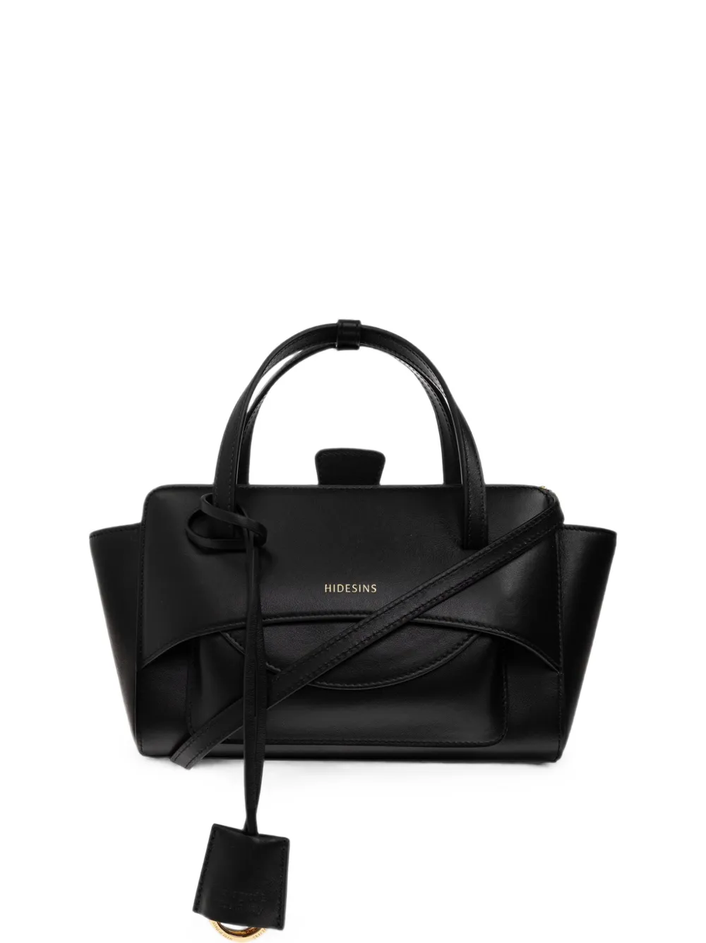 Hidesins Small Flap Leather Tote Bag In Black