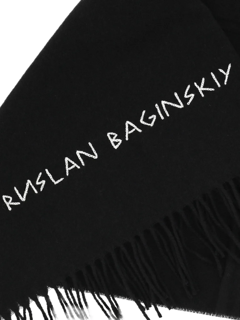 Ruslan Baginskiy logo-embroidered fringed wool scarf Zwart