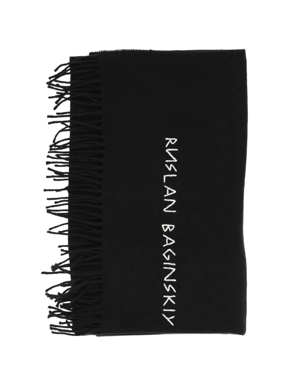 Ruslan Baginskiy logo-embroidered fringed wool scarf
