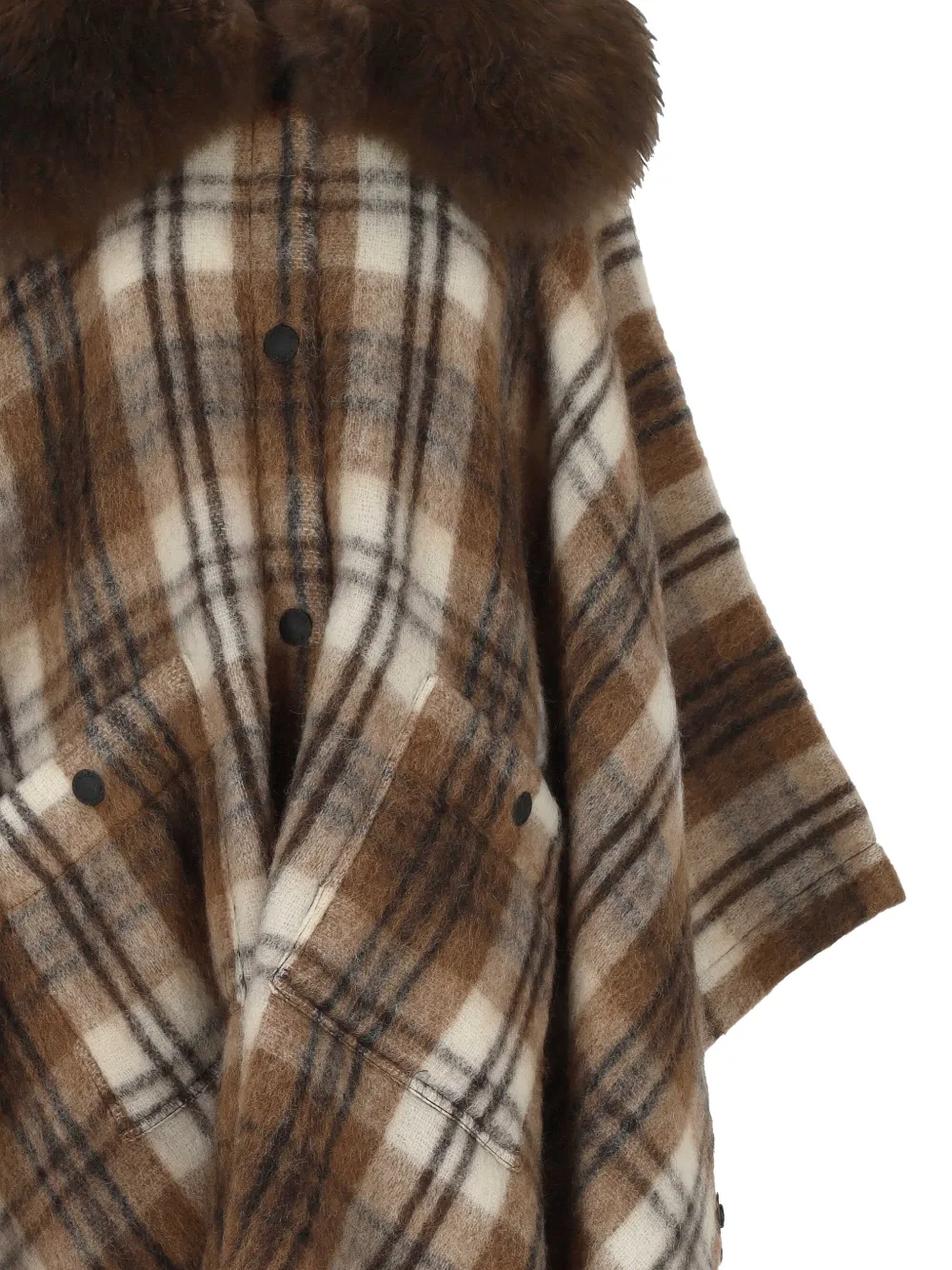 Moncler Grenoble check-pattern shearling-collar cape Bruin