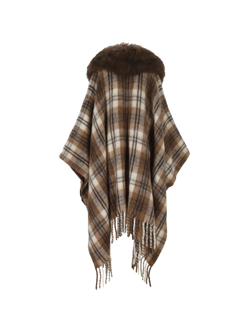 Moncler Grenoble check-pattern shearling-collar cape Bruin