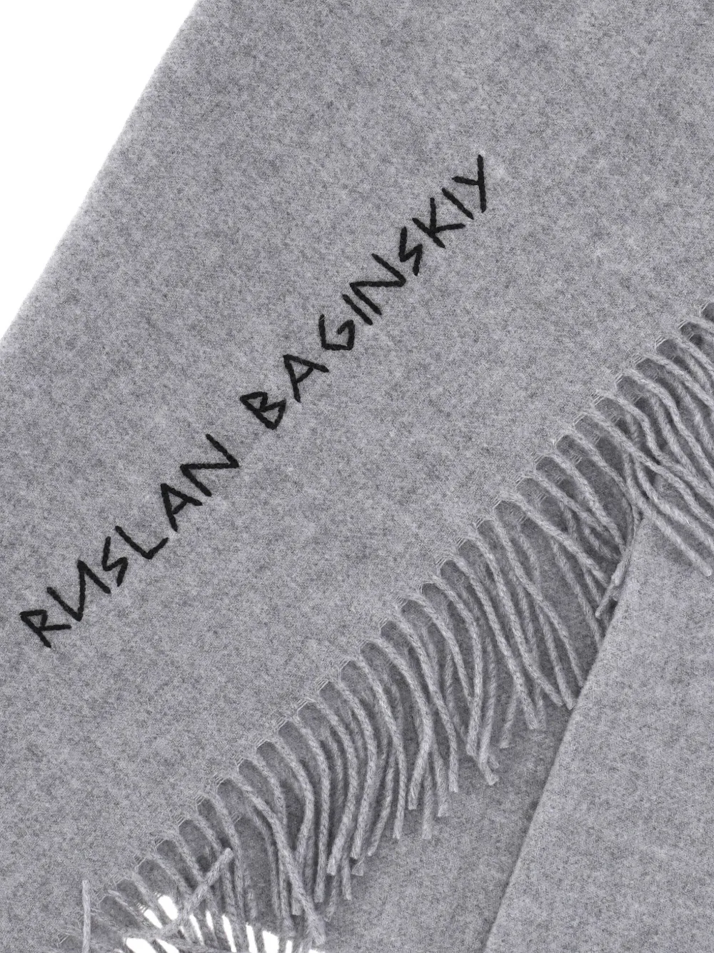 Ruslan Baginskiy logo-embroidered fringed scarf Grijs