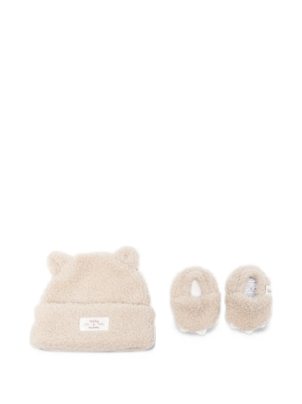 TEDDY & MINOU teddy-texture booties and beanie hat set - Tons neutres TEDDY & MINOU teddy-texture booties and beanie hat set - Tons neutres