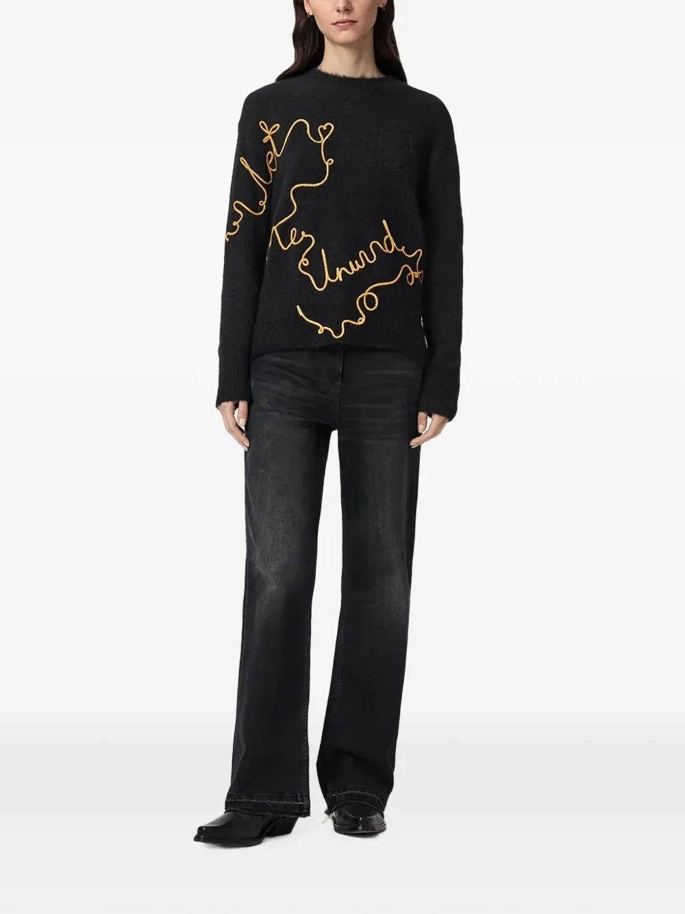 AllSaints Sweater met borduurwerk en ronde hals Zwart