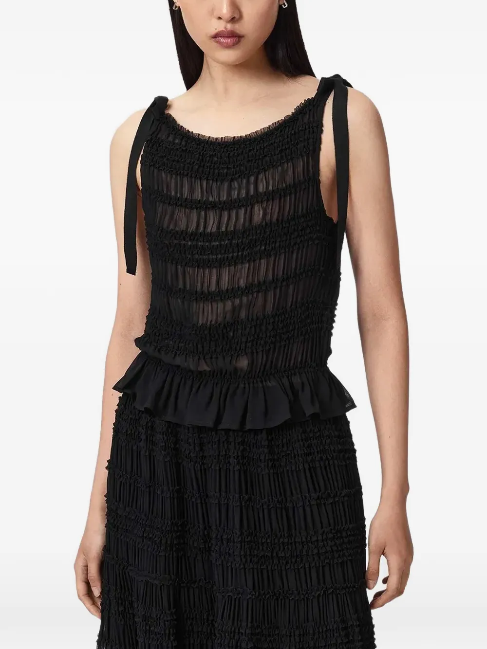 AllSaints shirred ruffled top