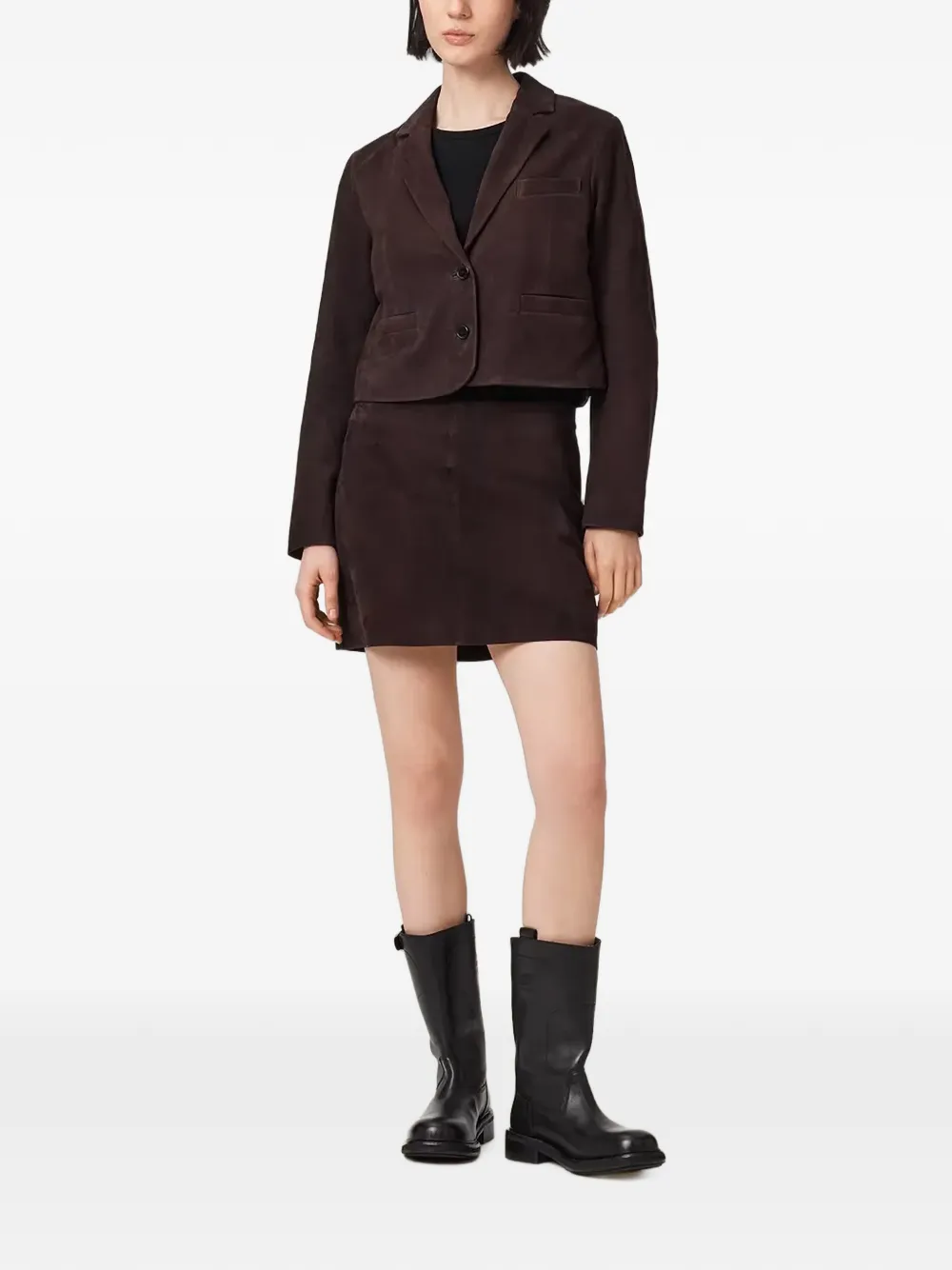 AllSaints Cropped suède blazer Bruin