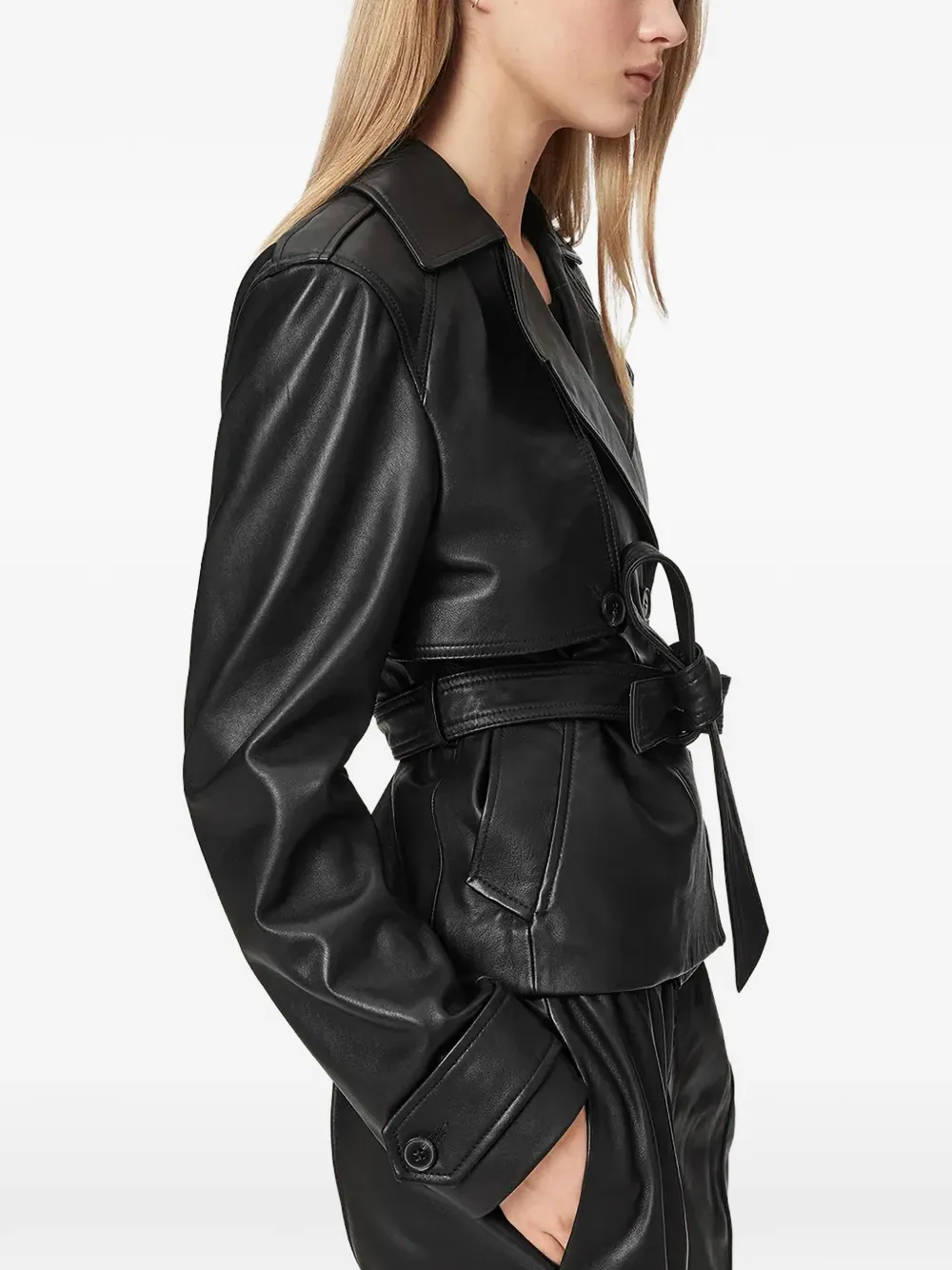 AllSaints Jack met dubbele rij knopen en ceintuur Zwart