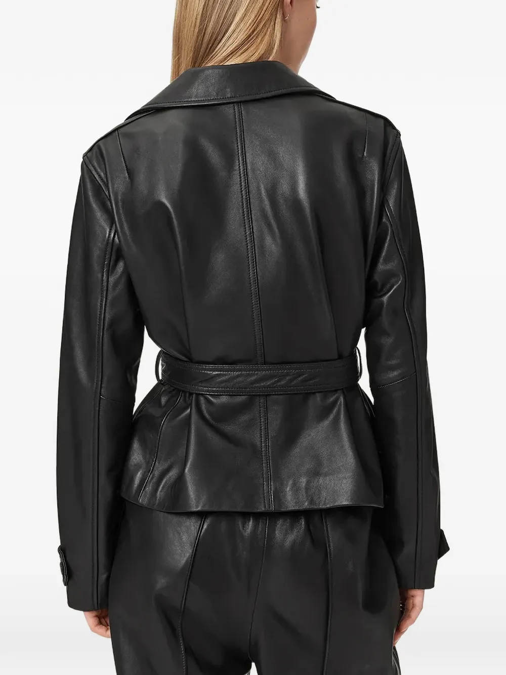 AllSaints Jack met dubbele rij knopen en ceintuur Zwart