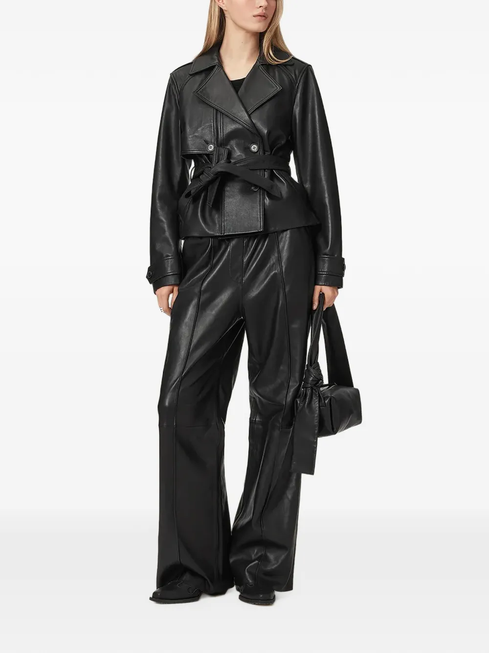 AllSaints Jack met dubbele rij knopen en ceintuur Zwart