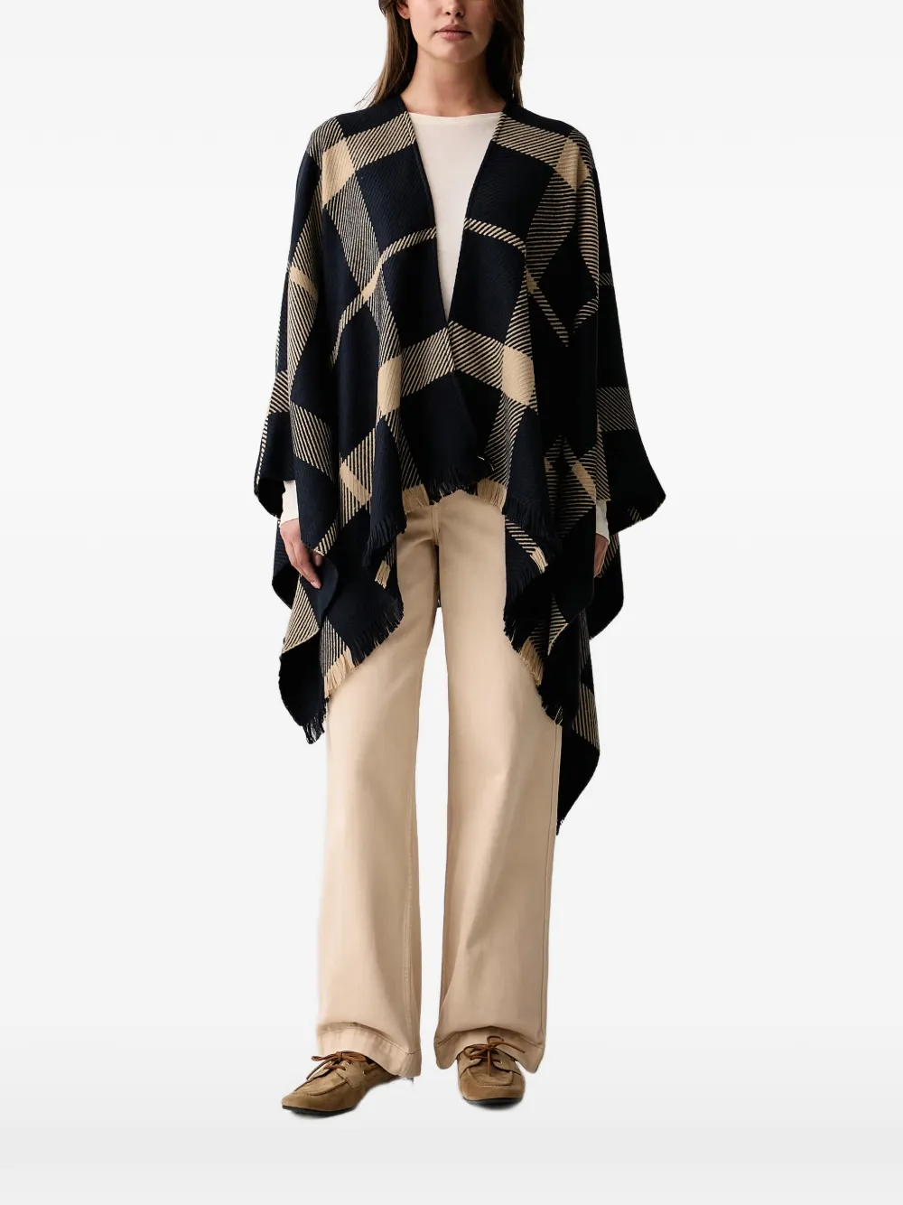 Barbour check fringed poncho