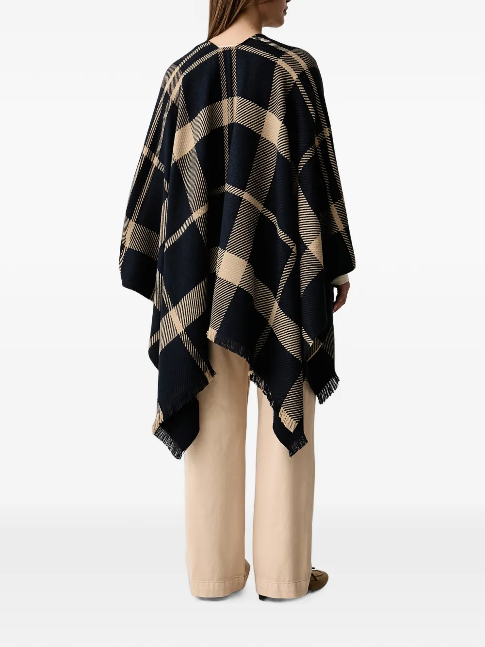 Barbour check fringed poncho Beige
