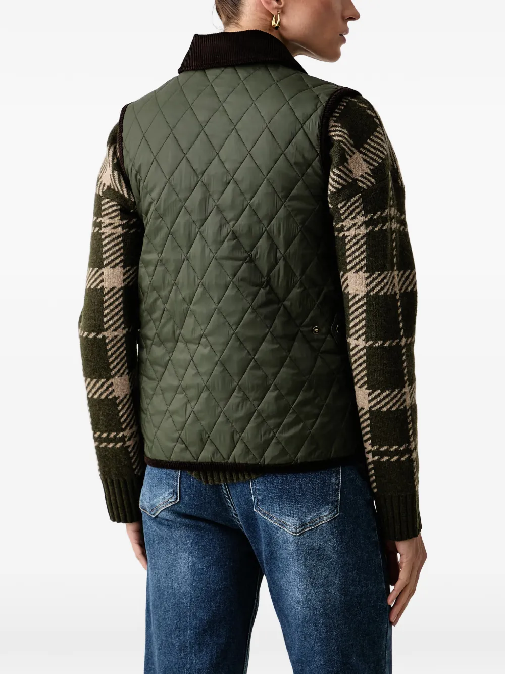 Barbour Darwen gewatteerde bodywarmer met ruitpatroon en ribfluwelen kraag Groen