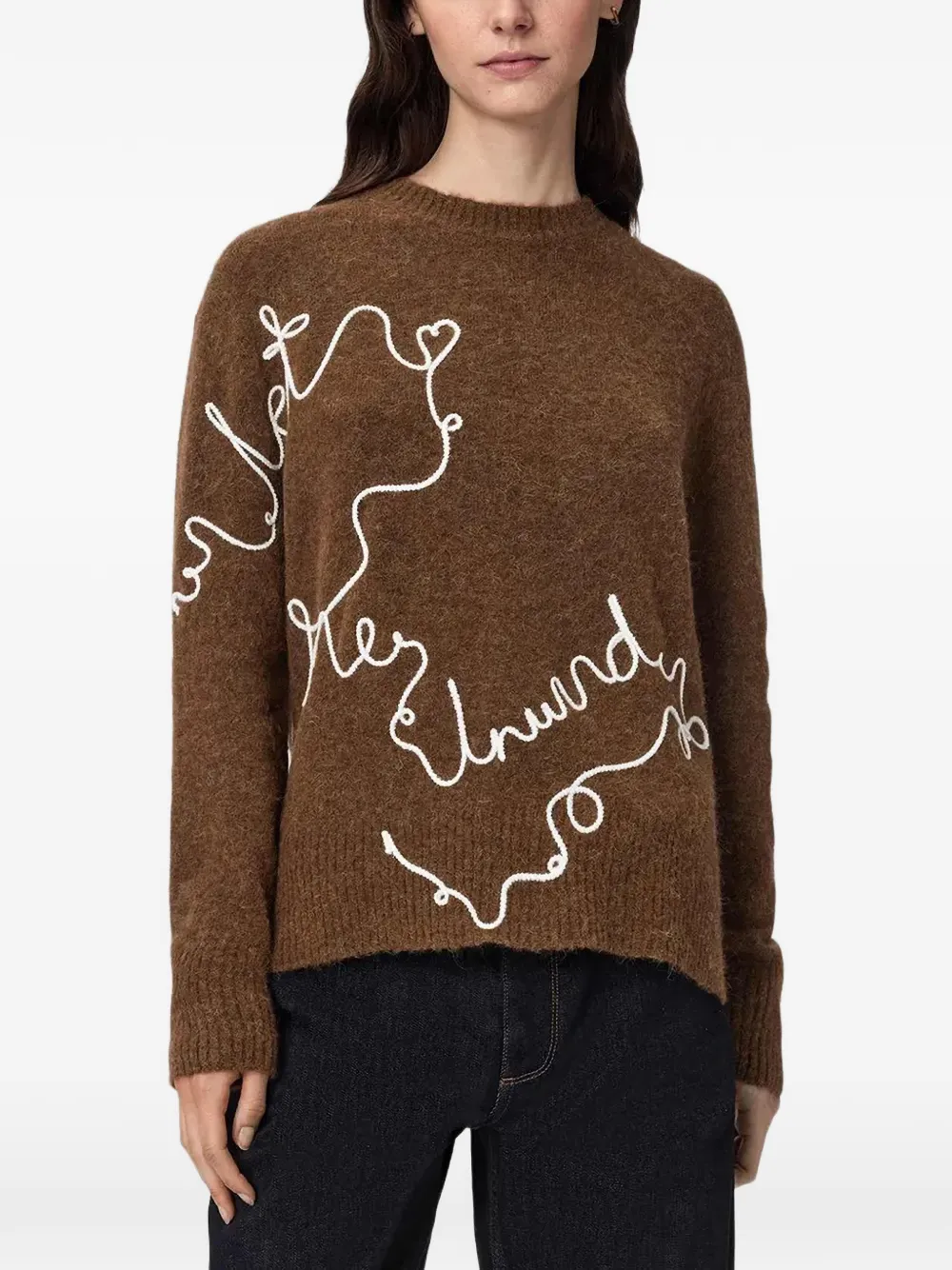 AllSaints pull Unwind à broderies et col rond - Marron
