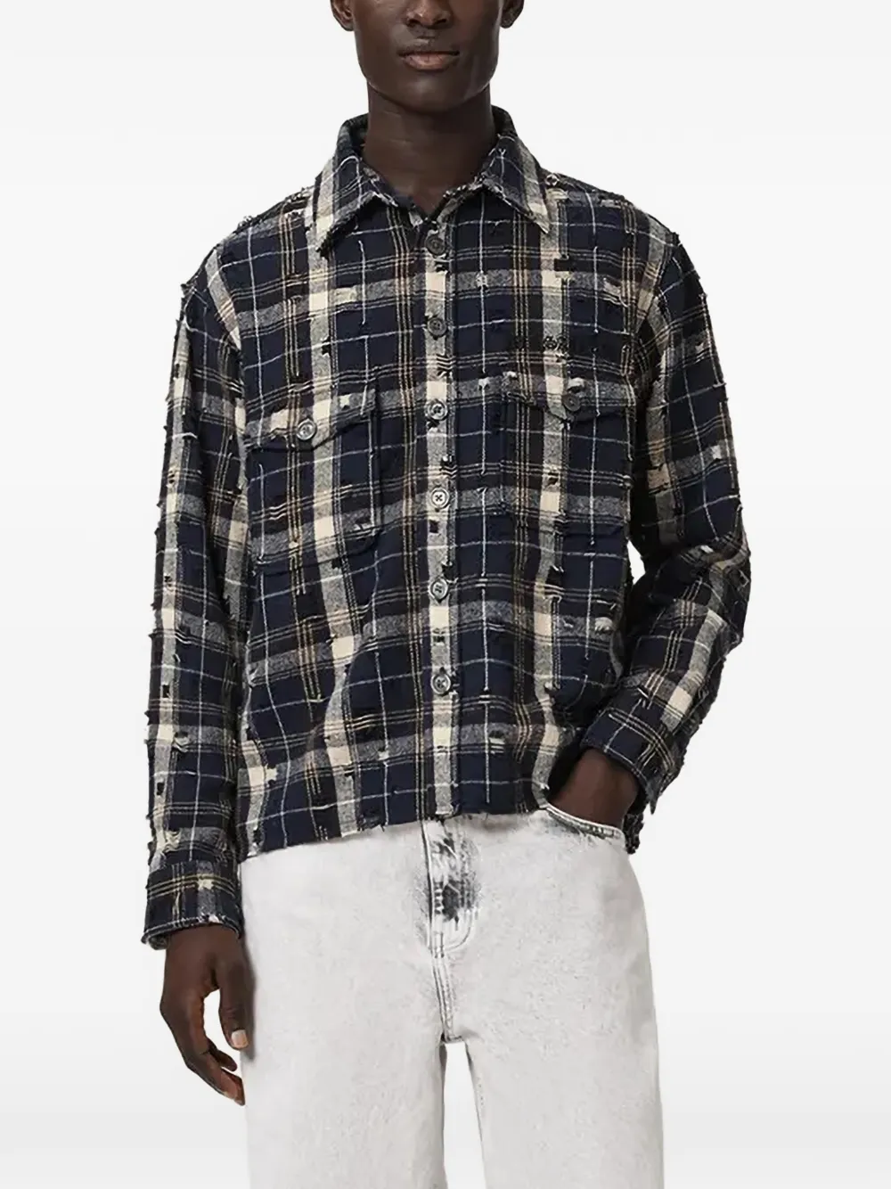 AllSaints distressed checked shirt