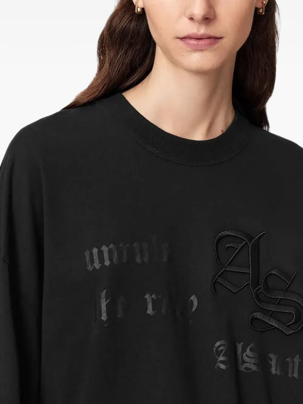 AllSaints T-shirt met lange mouwen en geborduurd logo Zwart