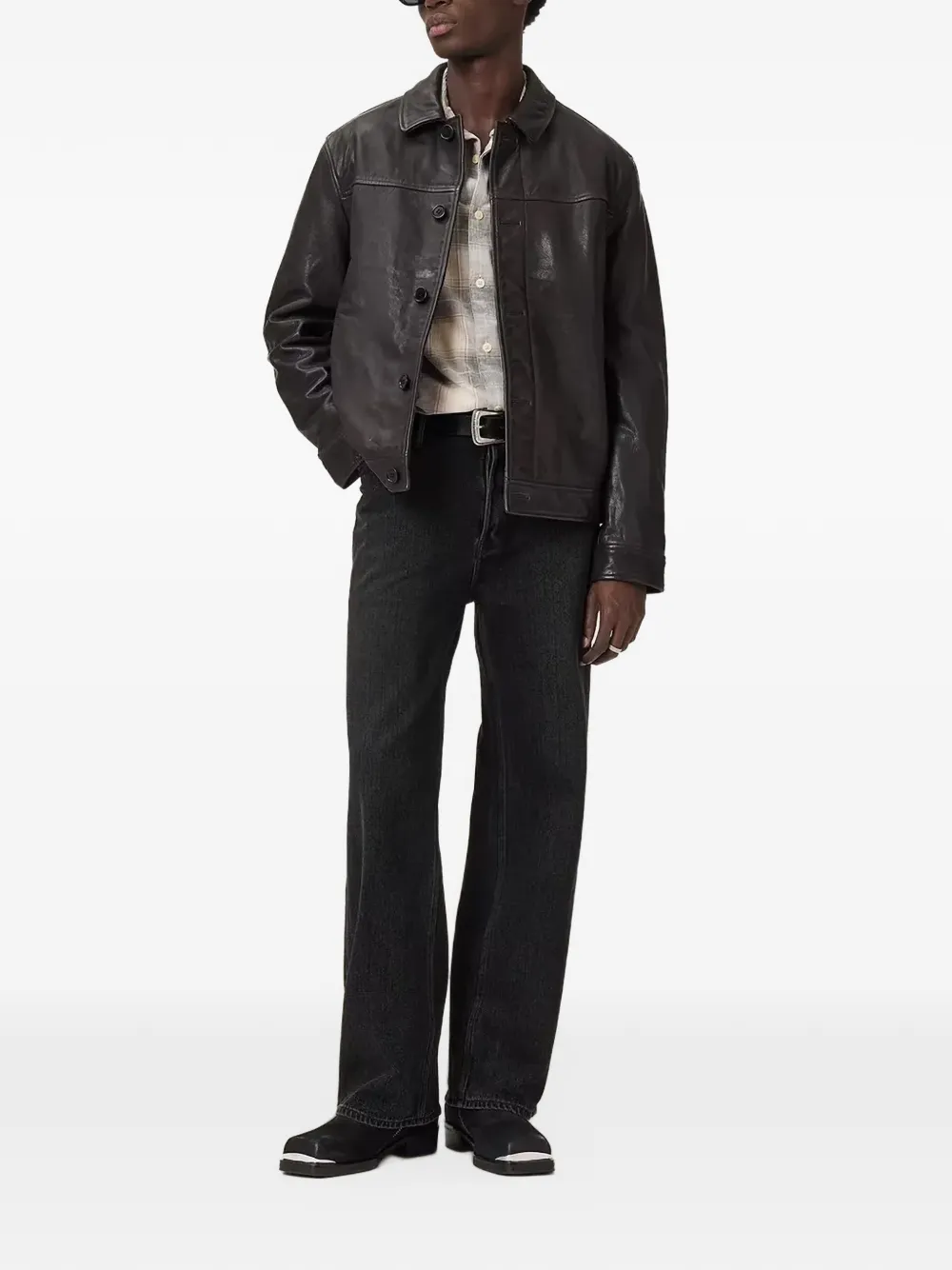 AllSaints Nates leren jack Bruin