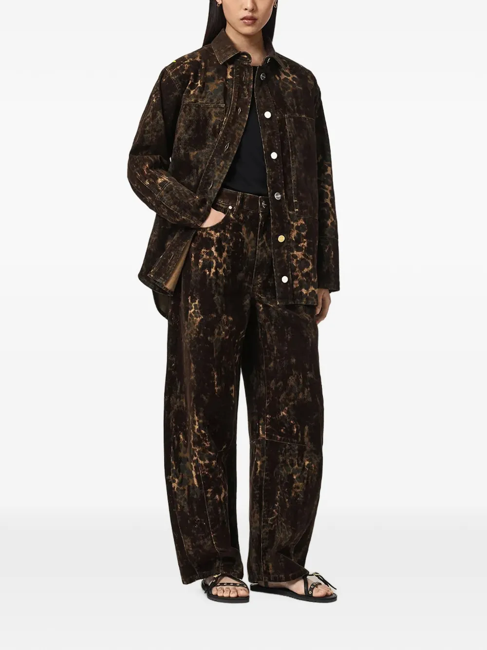 AllSaints Denim blouse met luipaard-print Bruin