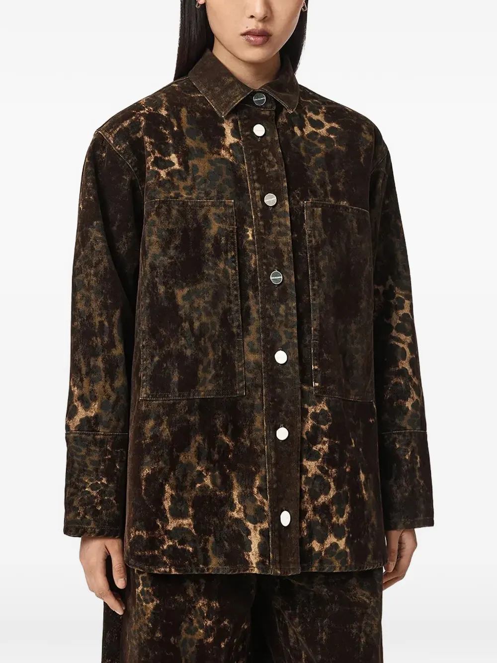 AllSaints leopard-print denim shirt