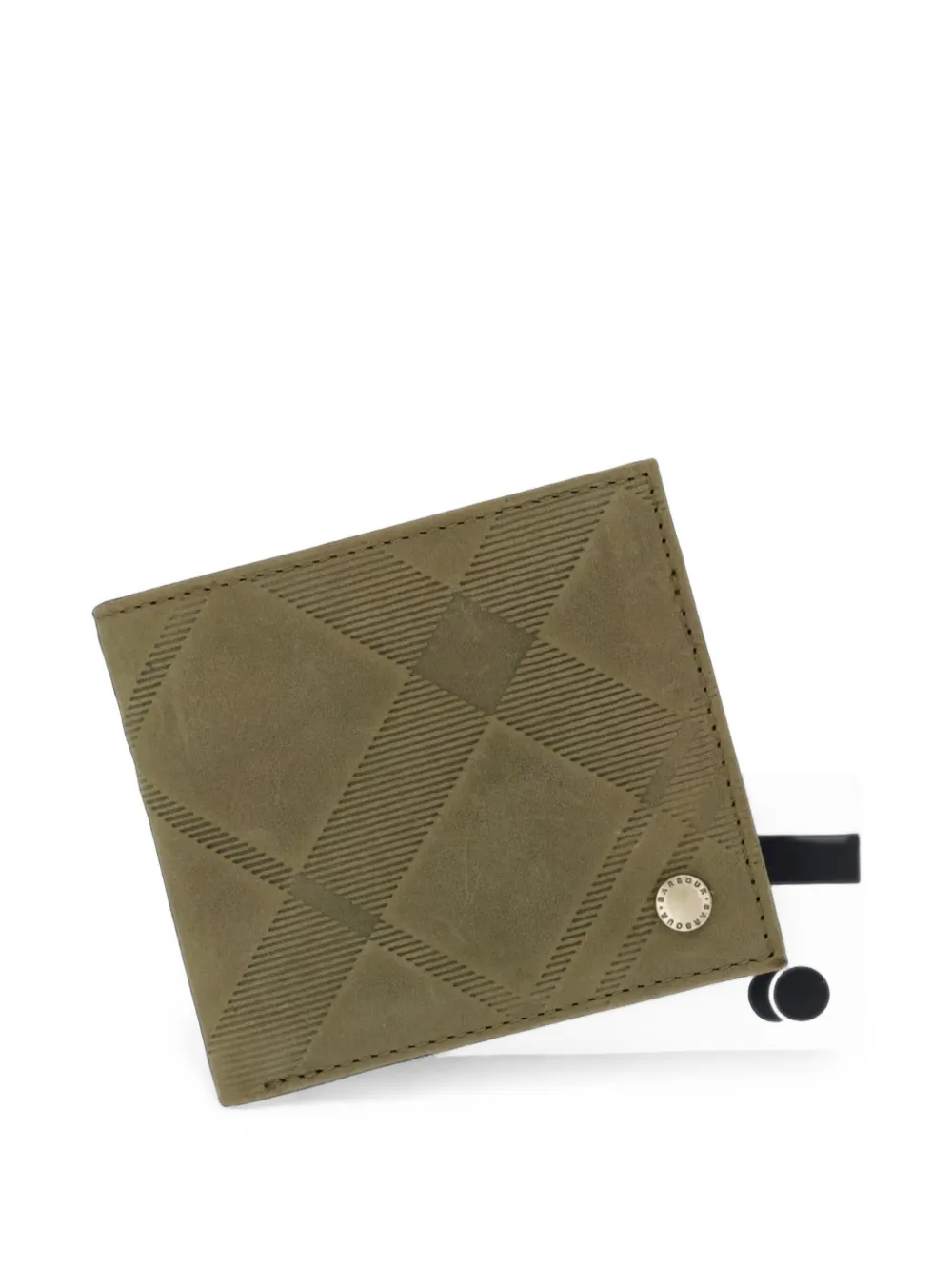 Barbour Beith leren portemonnee met tartan-reliëf Groen