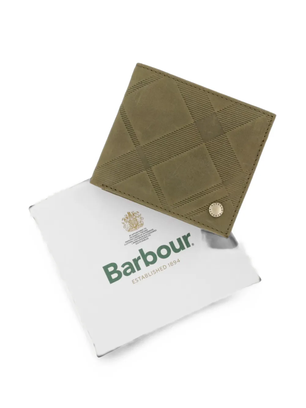 Barbour Beith leren portemonnee met tartan-reliëf Groen