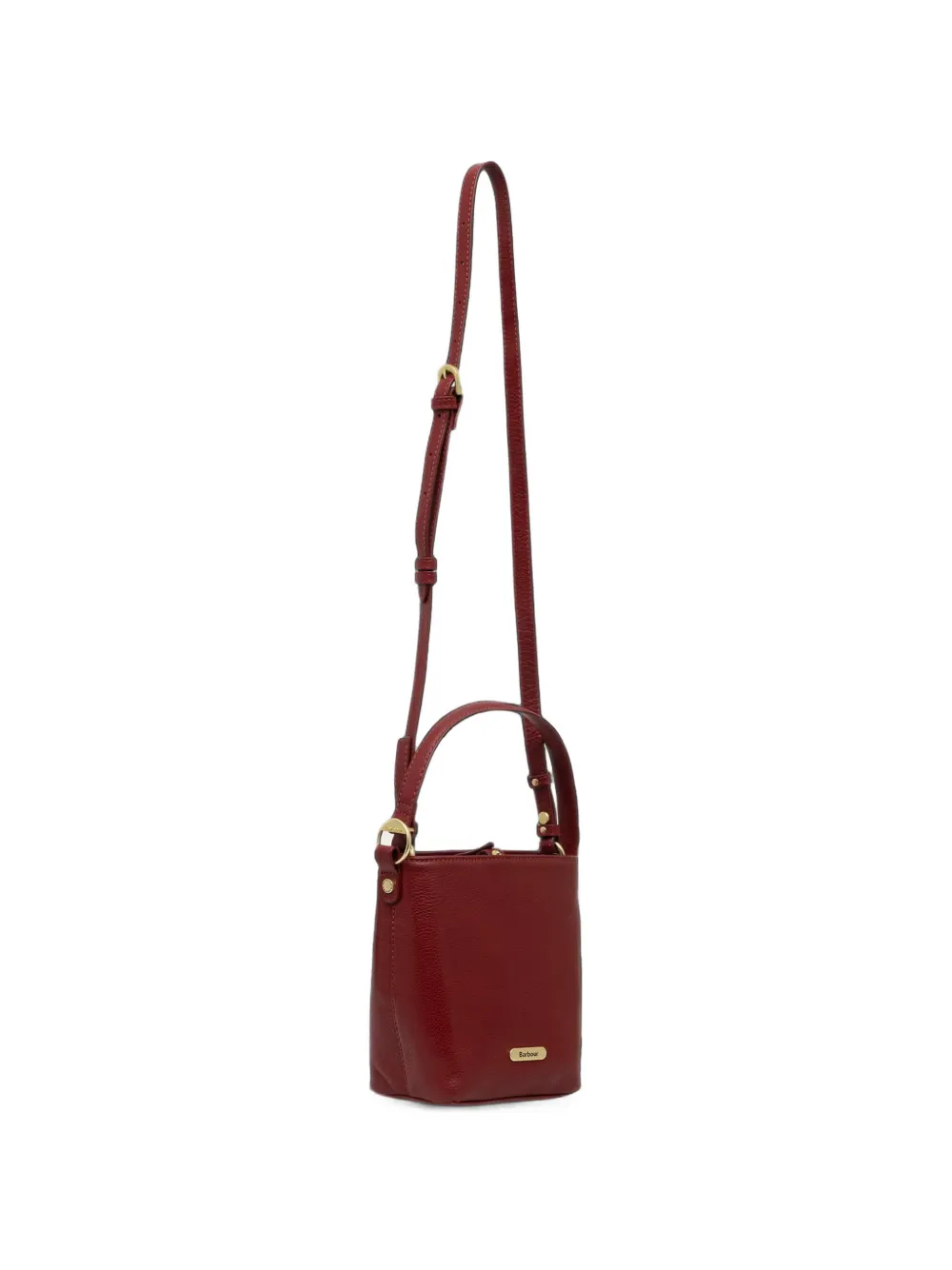 Barbour Cedar leren mini-buckettas met textuur Rood