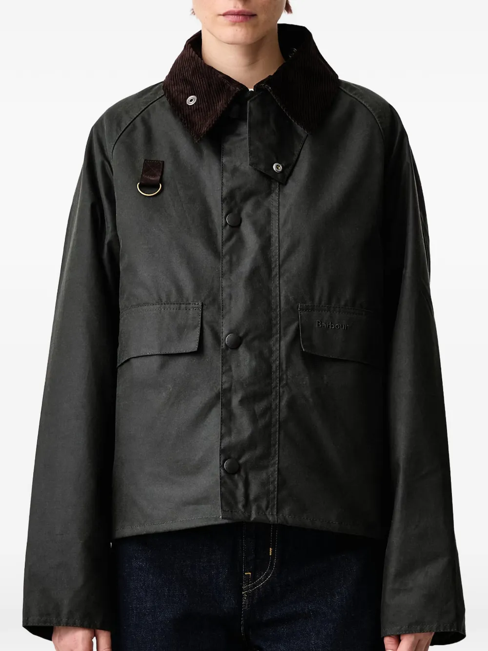 Barbour Spey gewaxt jack met ribfluwelen kraag Groen