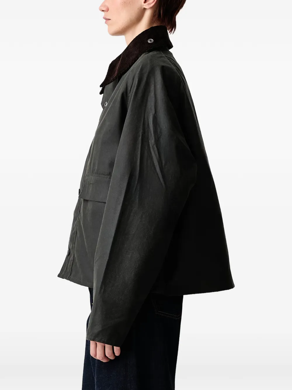 Barbour Spey gewaxt jack met ribfluwelen kraag Groen
