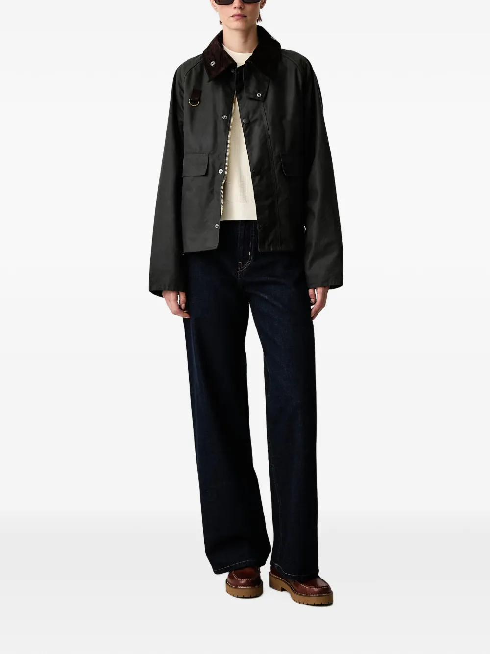 Barbour Spey gewaxt jack met ribfluwelen kraag Groen