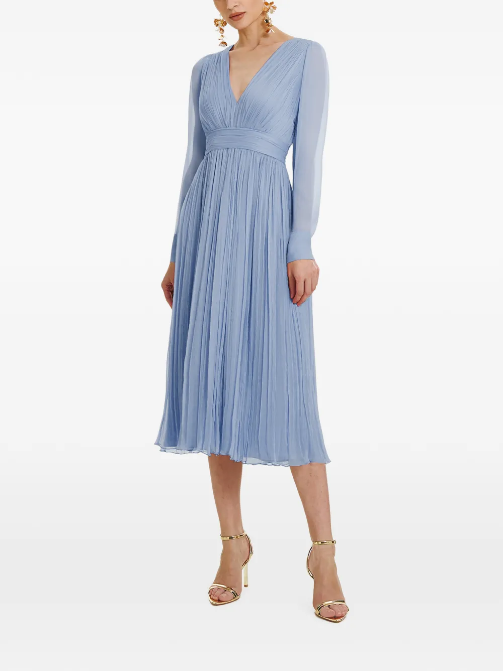 FRAMBOISE Vasquez zijden midi-jurk met plooien Blauw