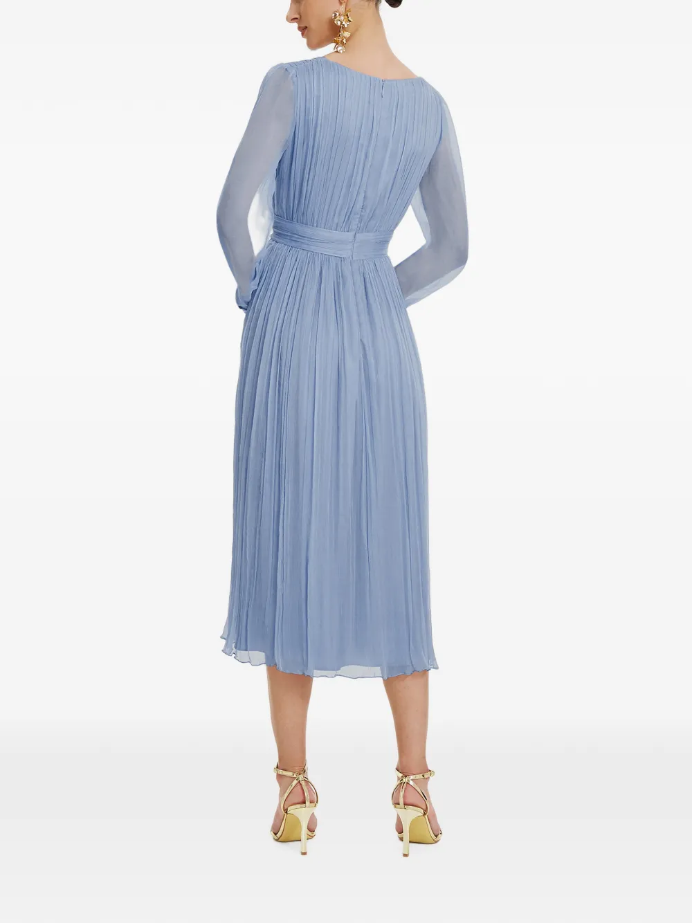 FRAMBOISE Vasquez zijden midi-jurk met plooien Blauw