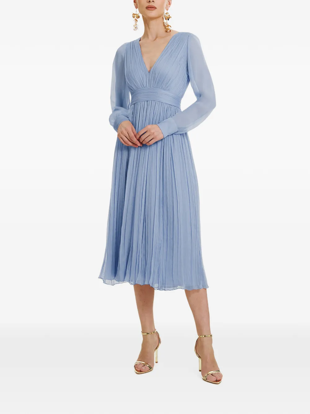 FRAMBOISE Vasquez zijden midi-jurk met plooien Blauw