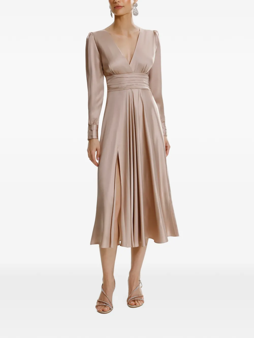 Framboise Yuno Satin-finish Bow-detail Midi Dress In Neutral