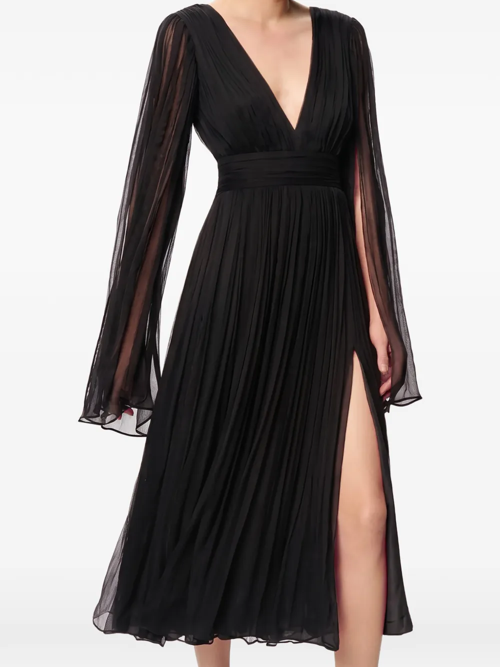 Framboise Pleated Silk Midi Dress In Black