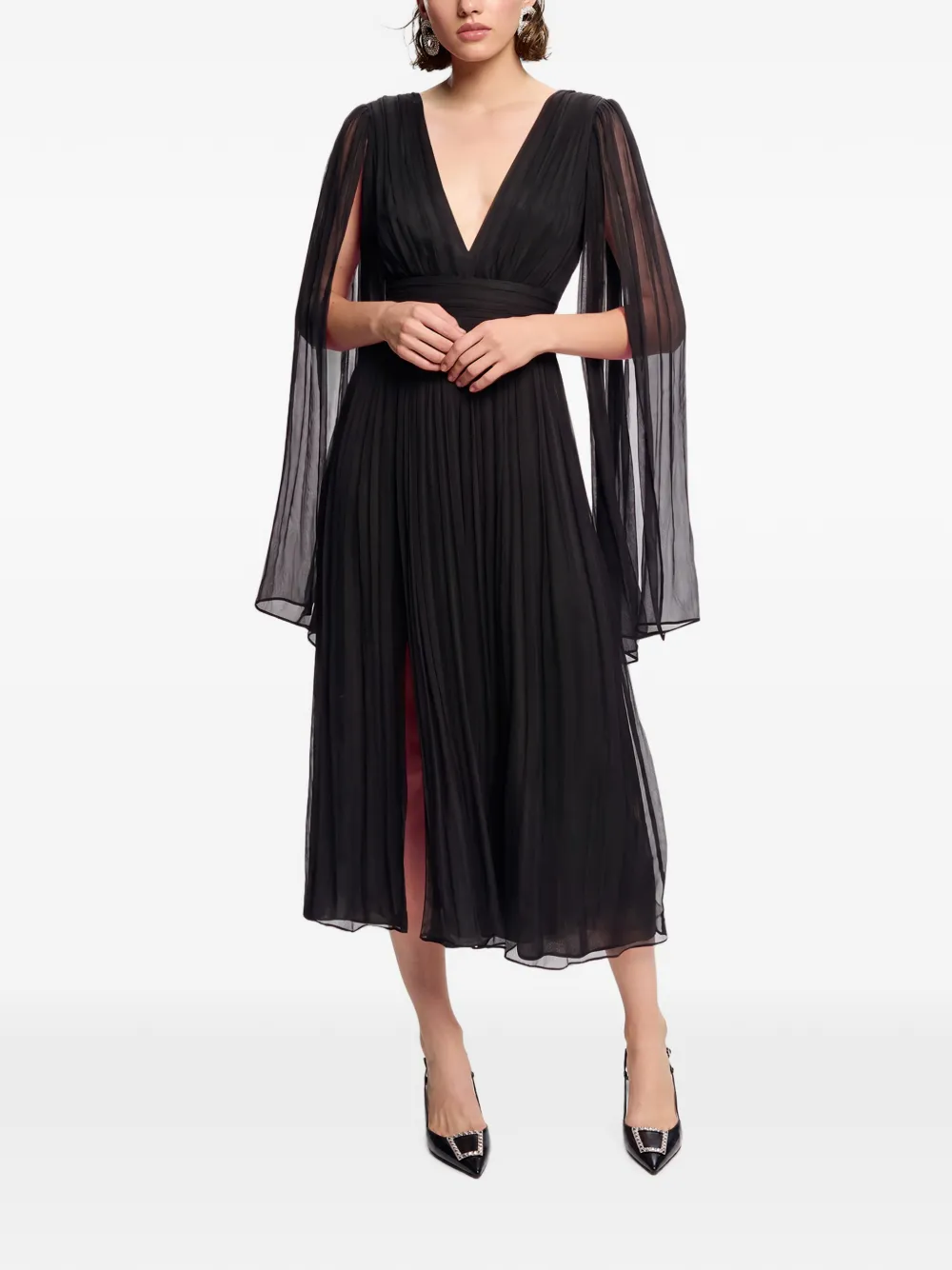 FRAMBOISE pleated silk midi dress - Nero