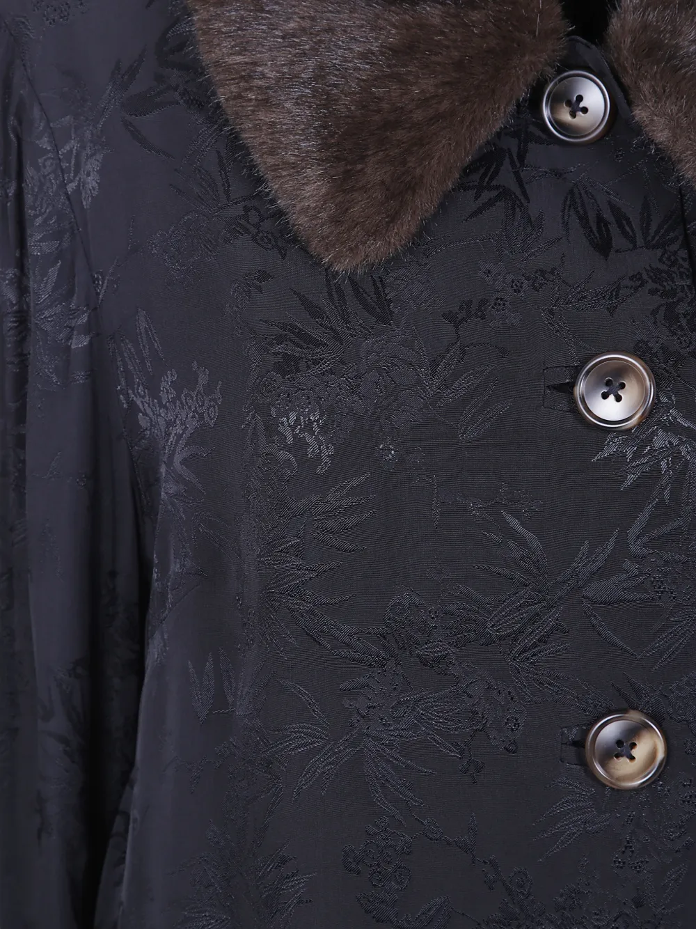 Rixo Jonah jacquard fur-trim coat Zwart