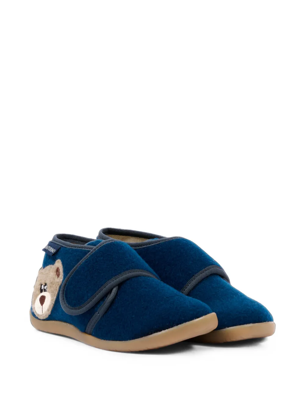 NATURINO Carillon bear-patch touch-strap slippers - Blu