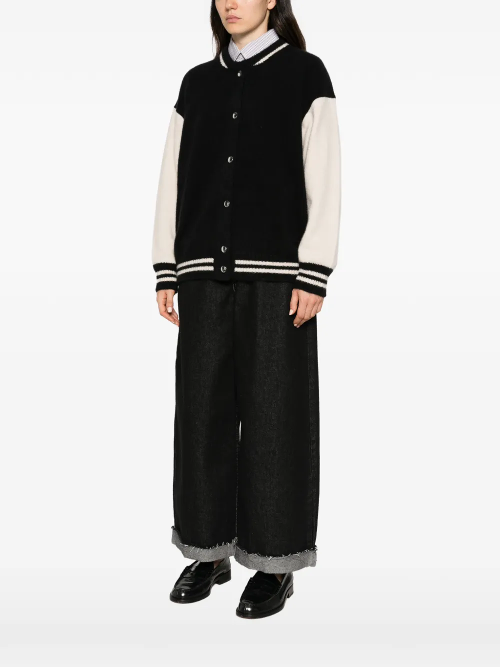 Laneus long-sleeve colour-block cardigan Zwart