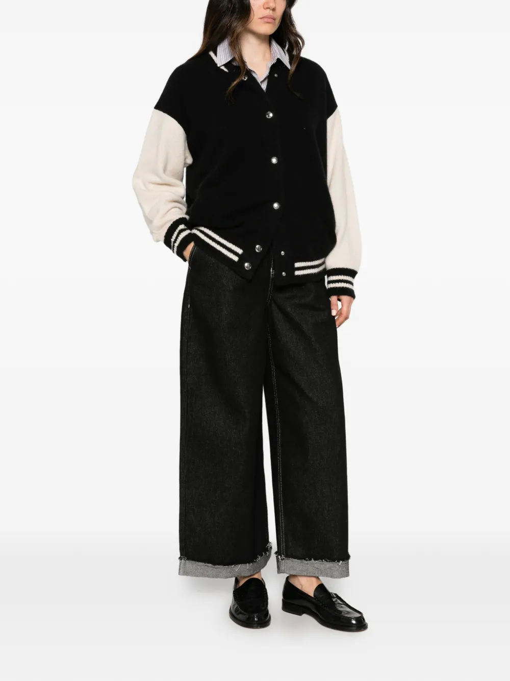 Laneus long-sleeve colour-block cardigan Zwart