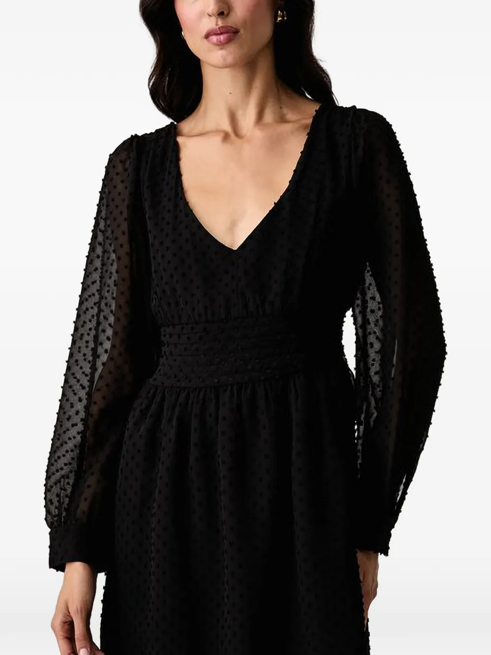 GUESS USA Plumetis mini-jurk met gesmockte taille Zwart