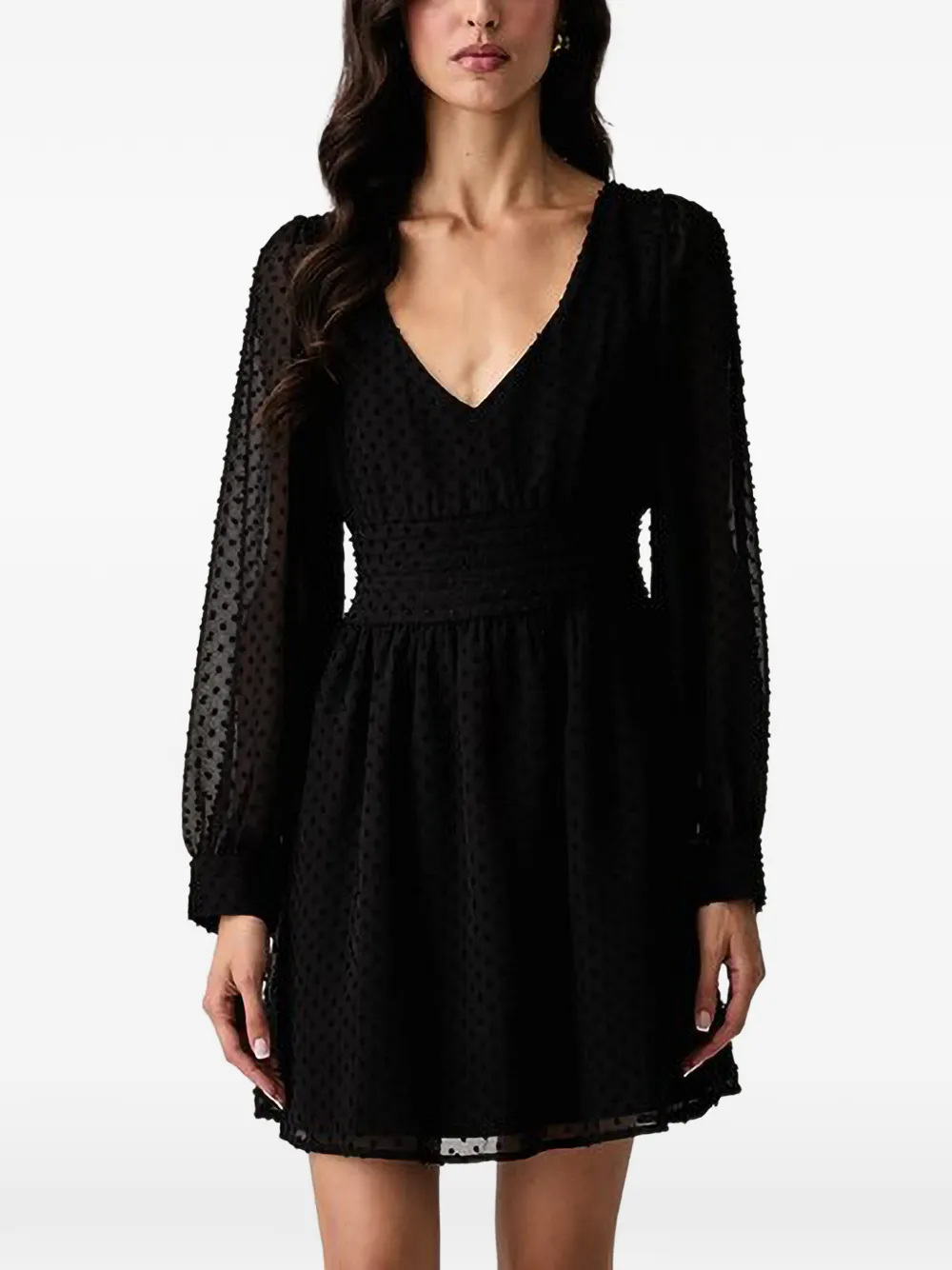GUESS USA plumetis shirred-waist mini dress - Schwarz