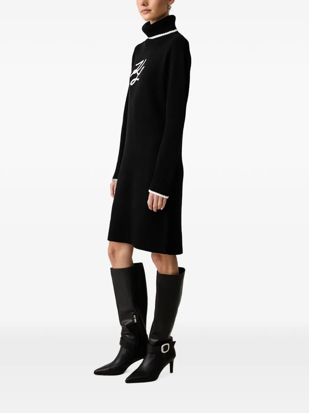 Karl Lagerfeld Mini-jurk met col en geborduurd logo Zwart